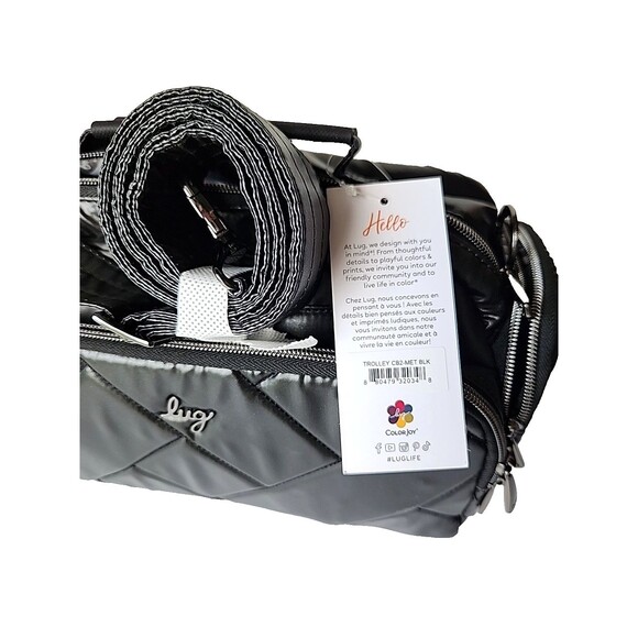 Lug Trolley 2 Crossbody Bag Metallic Black Tote Makeup Crafts Travel Cruise - Picture 2 of 14